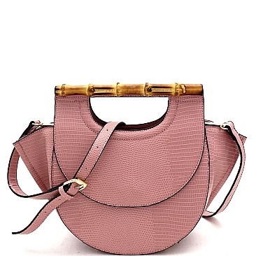 Lizard Print 2-Way Bamboo Handle Accent Wing Satchel
