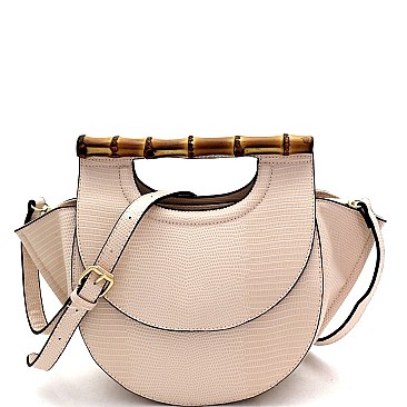 Lizard Print 2-Way Bamboo Handle Accent Wing Satchel
