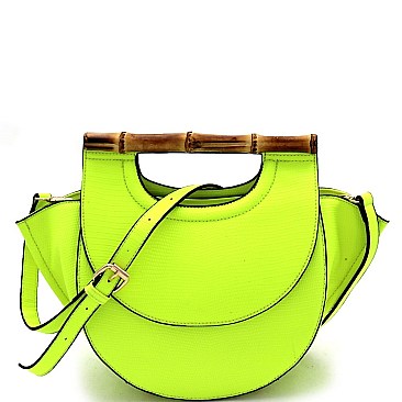 Lizard Print 2-Way Bamboo Handle Accent Wing Satchel