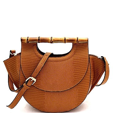 Lizard Print 2-Way Bamboo Handle Accent Wing Satchel