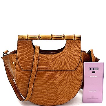 Lizard Print 2-Way Bamboo Handle Accent Wing Satchel