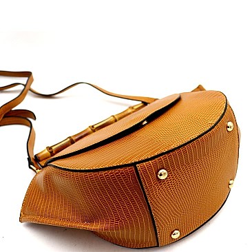 Lizard Print 2-Way Bamboo Handle Accent Wing Satchel