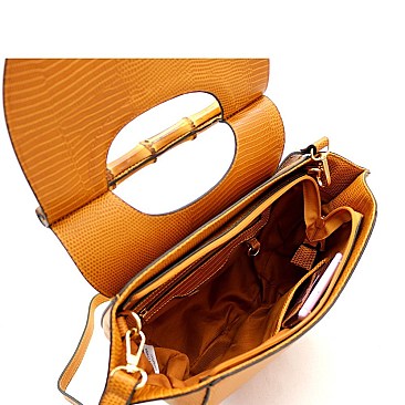 Lizard Print 2-Way Bamboo Handle Accent Wing Satchel
