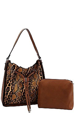 MIXED ANIMAL SKIN PATTERN 2 IN 1 SATCHEL
