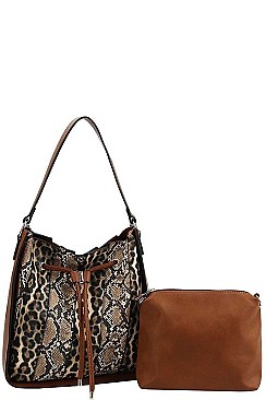 MIXED ANIMAL SKIN PATTERN 2 IN 1 SATCHEL