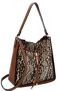 MIXED ANIMAL SKIN PATTERN 2 IN 1 SATCHEL