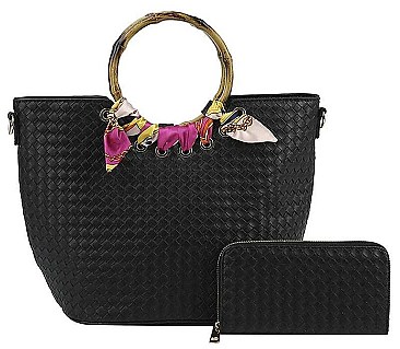 2IN1 FASHION SILK SCARF PLAIN CHECKER STYLE TOTE