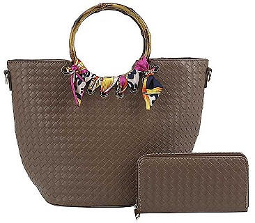 2IN1 FASHION SILK SCARF PLAIN CHECKER STYLE TOTE