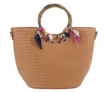 2IN1 FASHION SILK SCARF PLAIN CHECKER STYLE TOTE