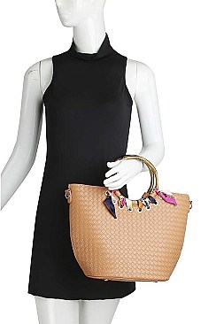 2IN1 FASHION SILK SCARF PLAIN CHECKER STYLE TOTE