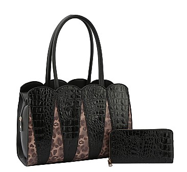 Crocodile Leopard Patchwork 2-in-1 Satchel Set
