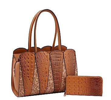 Crocodile Leopard Patchwork 2-in-1 Satchel Set