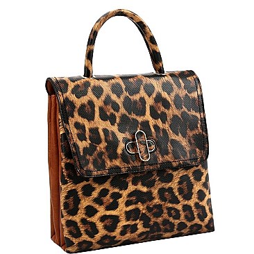 CONVERTIBLE LEOPARD PRINT BACKPACK SATCHEL