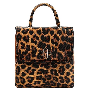CONVERTIBLE LEOPARD PRINT BACKPACK SATCHEL