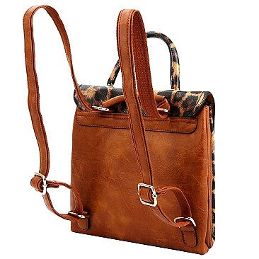CONVERTIBLE LEOPARD PRINT BACKPACK SATCHEL