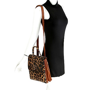 CONVERTIBLE LEOPARD PRINT BACKPACK SATCHEL