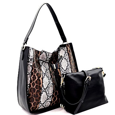 2 IN 1 DRAWSTRING LEOPARD & SNAKE PATCH HOBO