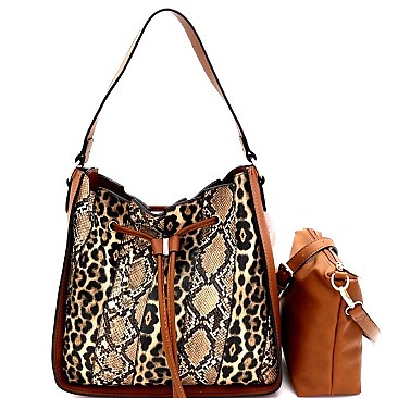 2 IN 1 DRAWSTRING LEOPARD & SNAKE PATCH HOBO