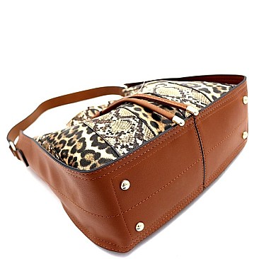 2 IN 1 DRAWSTRING LEOPARD & SNAKE PATCH HOBO