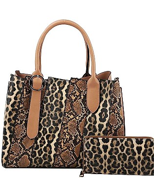 FASHION 2 IN 1 ANIMAL PRINT SATCHEL WALLET SET