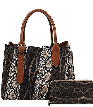FASHION 2 IN 1 ANIMAL PRINT SATCHEL WALLET SET