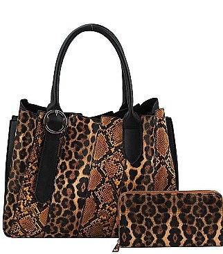 FASHION 2 IN 1 ANIMAL PRINT SATCHEL WALLET SET