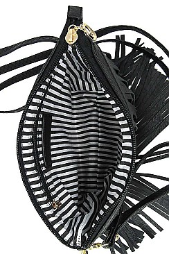 TWO STRAPPED MODERN TASSEL CROSSBODY BAG