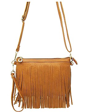TWO STRAPPED MODERN TASSEL CROSSBODY BAG