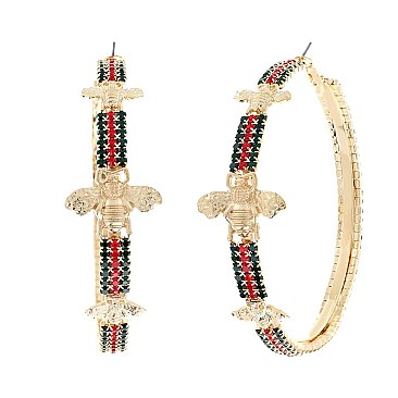 LARGE TRENDY STRIPE W BEE HOOP EARRINGS