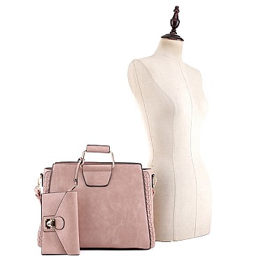 3 in 1 Braided Metal Handle Accent Twin Satchel Value SET