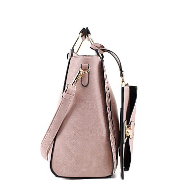 3 in 1 Braided Metal Handle Accent Twin Satchel Value SET