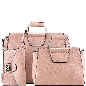 3 in 1 Braided Metal Handle Accent Twin Satchel Value SET