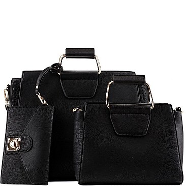 3 in 1 Braided Metal Handle Accent Twin Satchel Value SET