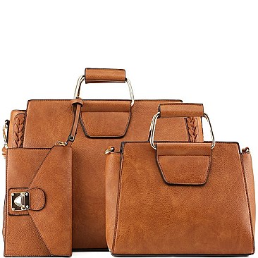 3 in 1 Braided Metal Handle Accent Twin Satchel Value SET