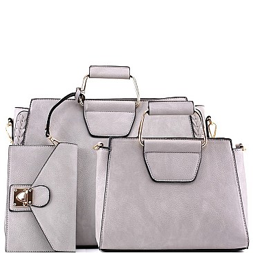 3 in 1 Braided Metal Handle Accent Twin Satchel Value SET