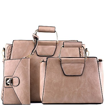3 in 1 Braided Metal Handle Accent Twin Satchel Value SET