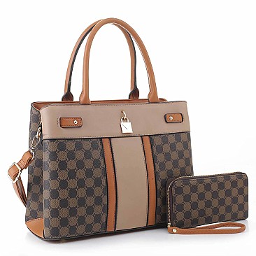 2-in-1 Trendy Monogram Colorblock Satchel Set