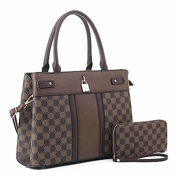 2-in-1 Trendy Monogram Colorblock Satchel Set