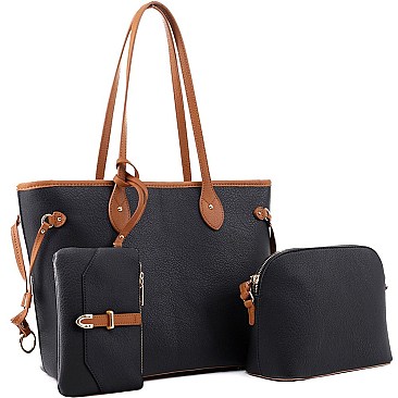3 in 1 Two-Tone Shopper Tote Cross Body Value SET