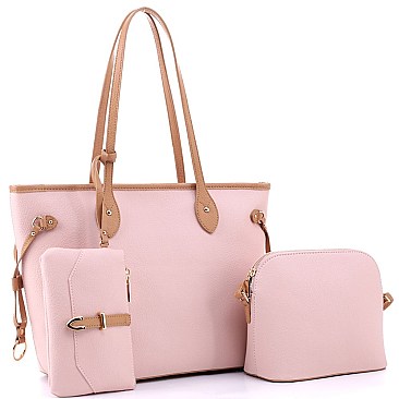 3 in 1 Two-Tone Shopper Tote Cross Body Value SET