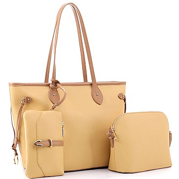 3 in 1 Two-Tone Shopper Tote Cross Body Value SET