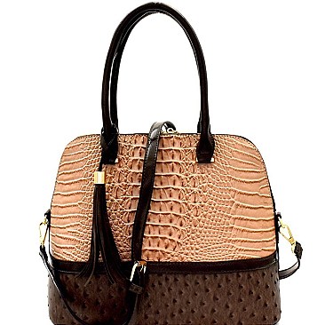 Color Block Crocodile Ostrich Dome Satchel MH-ES3087