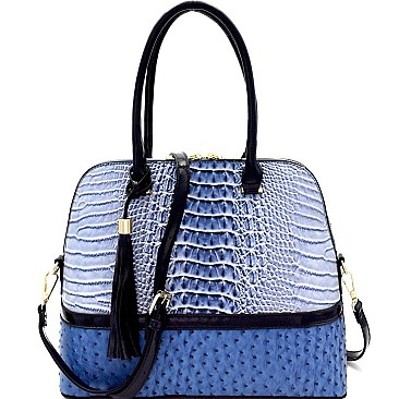 Color Block Crocodile Ostrich Dome Satchel MH-ES3087
