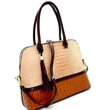 Color Block Crocodile Ostrich Dome Satchel MH-ES3087