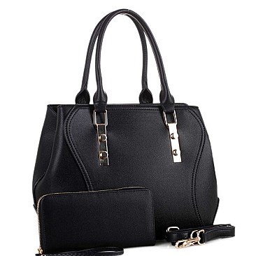 CHIC HARDWARE ACCENT SATCHEL WALLET SET