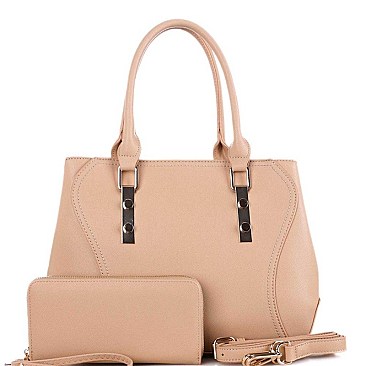 CHIC HARDWARE ACCENT SATCHEL WALLET SET