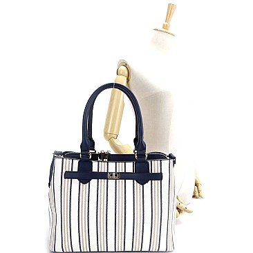 2-Way Pinstripe Print Multi-Compartment Satchel