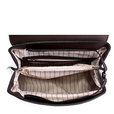 2-Way Turn-Lock Accent Monogram Flap Satchel Wallet SET