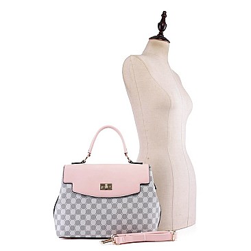 2-Way Turn-Lock Accent Monogram Flap Satchel Wallet SET