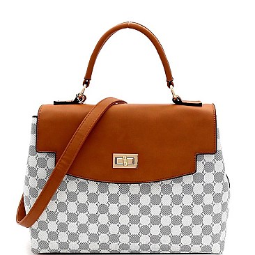 2-Way Turn-Lock Accent Monogram Flap Satchel Wallet SET